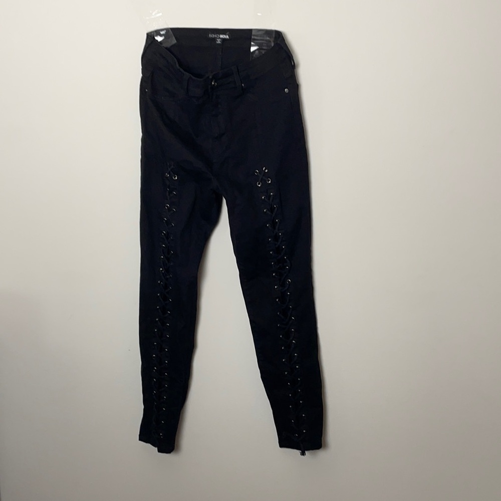 Sexy black lace up jeans